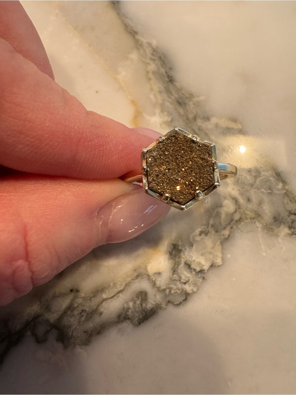 Kendra Scott Kylie Hexagon Bronze Druzy Ring in Gold Tone Setting - Size 8